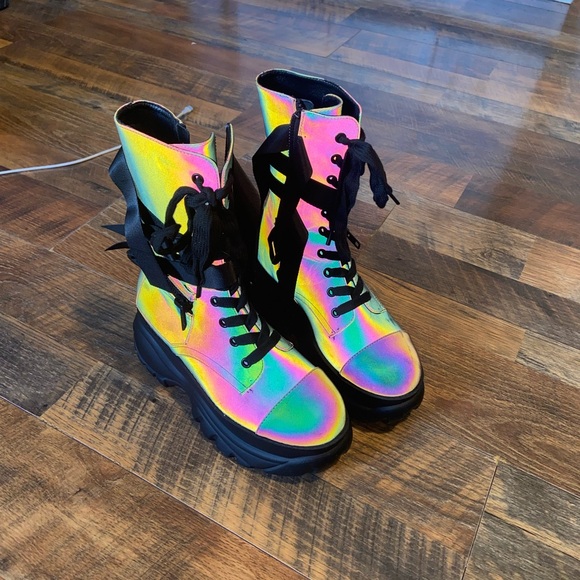 dolls kill Shoes - Dolls kill Holographic Lace-Up Women's Boots